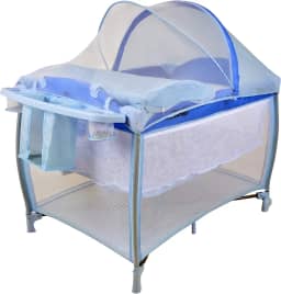 Berço Portatil Cercado Burigotto New Aconchego com Trocador e Mosquiteiro Blue Azul