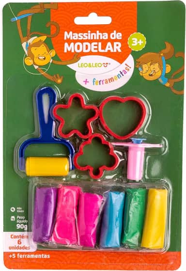 KIT MASSA DE MODELAR 6 CORES MAIS 5 PECAS LEOELEO