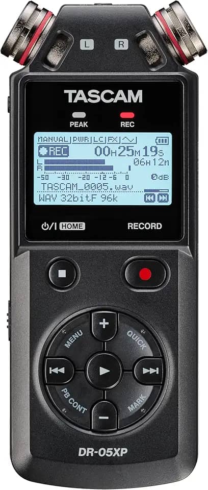 TASCAM DR-05XP - Gravador de Campo Portátil com Interface de Áudio USB-C - 32 Bits Flutuantes - Estéreo Digital para Música, Som, Voz e Podcasting