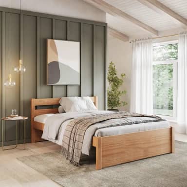 Cama Casal em Madeira Maciça 140x190 Unique Yescasa Amendoa