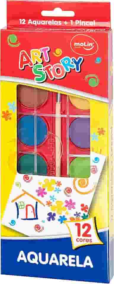 Estojo de Aquarelas com 12 Cores e 1 Pincel, Molin 18385, Multicor