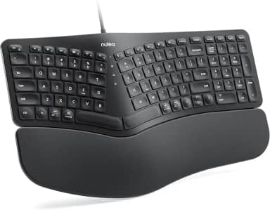 Nulea Teclado ergonômico RT05C com fio, teclado dividido com descanso de pulso acolchoado, pernas inclinadas ajustáveis, Plug and Play, cabo USB, compatível com Windows/Mac