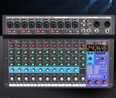 mesa de som, vedo A12 12 canais digital/número profissional portátil com reverb bluetooth usb interface audio/áudio mixer