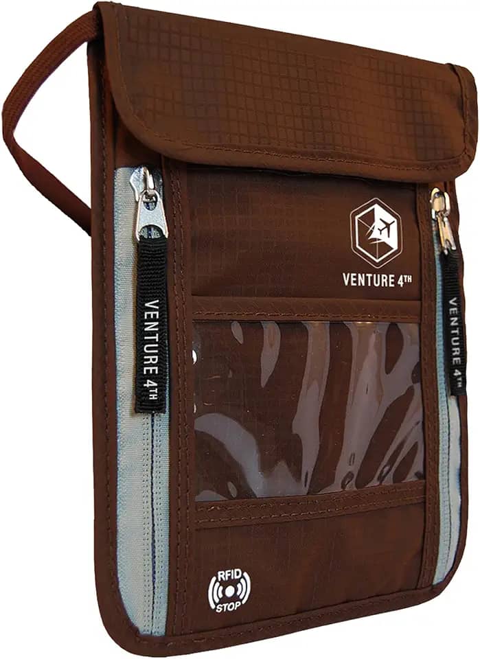 Carteira de pescoço de viagem com bloqueio RFID – Bolsa de pescoço para passaporte para homens e mulheres para manter documentos seguros