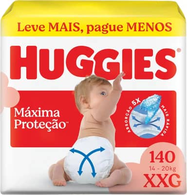 Fralda Descartável Huggies Máxima Proteção Tamanho XXG 140 unidades – Nova Supreme Care fralda aberta com tecnologia Xtra-Flex, canais em X que se adaptam aos movimentos e máxima proteção sem fralda caída (embalagem pode variar)