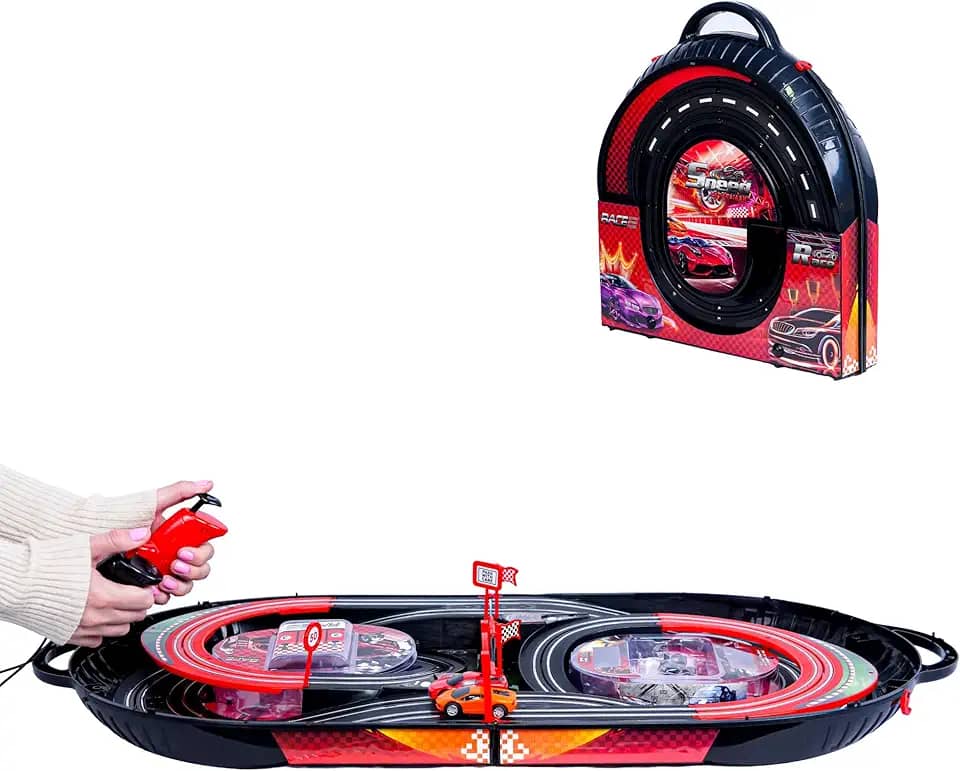 Autorama Portátil com 2 Carrinhos, Pista 94x44cm, Maleta de Transporte