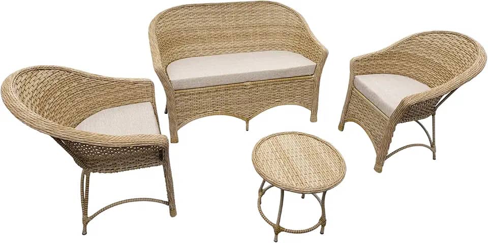 Conjunto Sofá Fibra Sintética Palha Natural Jardim Varanda Área Externa