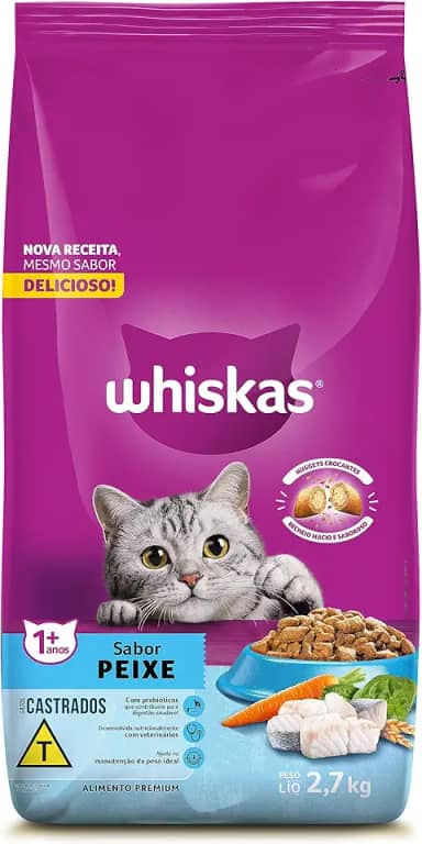 WHISKAS Ração Peixe Gatos Adultos Castrados 2,7 kg