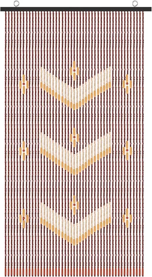 ANMINY Cortina de madeira natural com contas de bambu divisor de sala de madeira decorativo feito à mão cortina de cordão de contas de porta persianas painel de parede para porta restaurante decoração de casa 88,9 cm por 190,5 cm - flor em V triplo