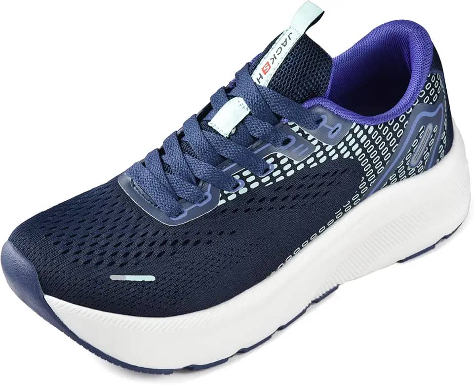 Sapatos femininos com bico largo, suporte de arco, tênis para corrida, caminhada, atlético, ortopédico, fascite plantar, treino, com almofada grossa, sola de gota zero, Azul, 9 Wide