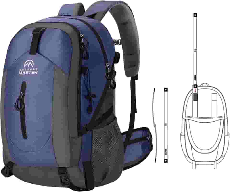 OutdoorMaster Mochila de caminhada 50L com suporte de alumínio de alta resistência, mochila de viagem para acampamento com capa de chuva para homens e mulheres