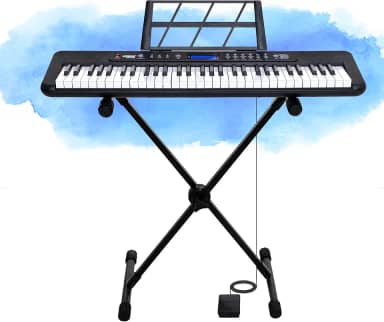 Kit Teclado Musical Kobe KB-300 USB MP3 5/8 61 Teclas com Sensibilidade ao Toque com Pedal Sustain e Suporte em X