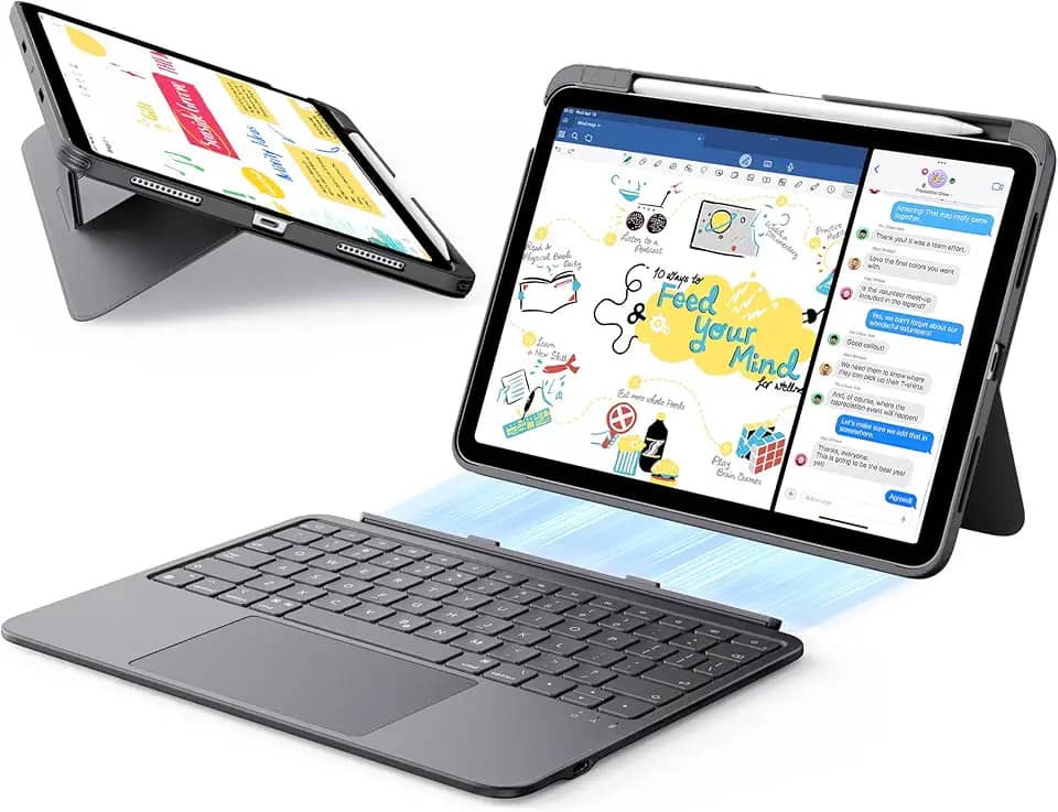 ESR Capa para iPad Air de 11 polegadas (M3/M2) e teclado flexível de 5ª/4ª geração, teclado magnético destacável ultraleve com modos de gravação/visualização, trackpad de maior precisão, cinza escuro