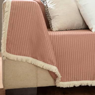 Manta para Sofá Piquet Favinho, 160 x 120 cm, Algodão e Poliéster, com Franja (Kaki Escuro)