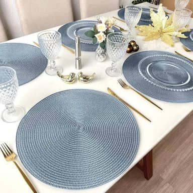 Kit 6 Peças Jogo Americano Redondo - Sousplat Redondo para Mesa Posta - Jogo Americano Elegante para Jantar, Almoço e Café - UpShop (Cinza Azulado)