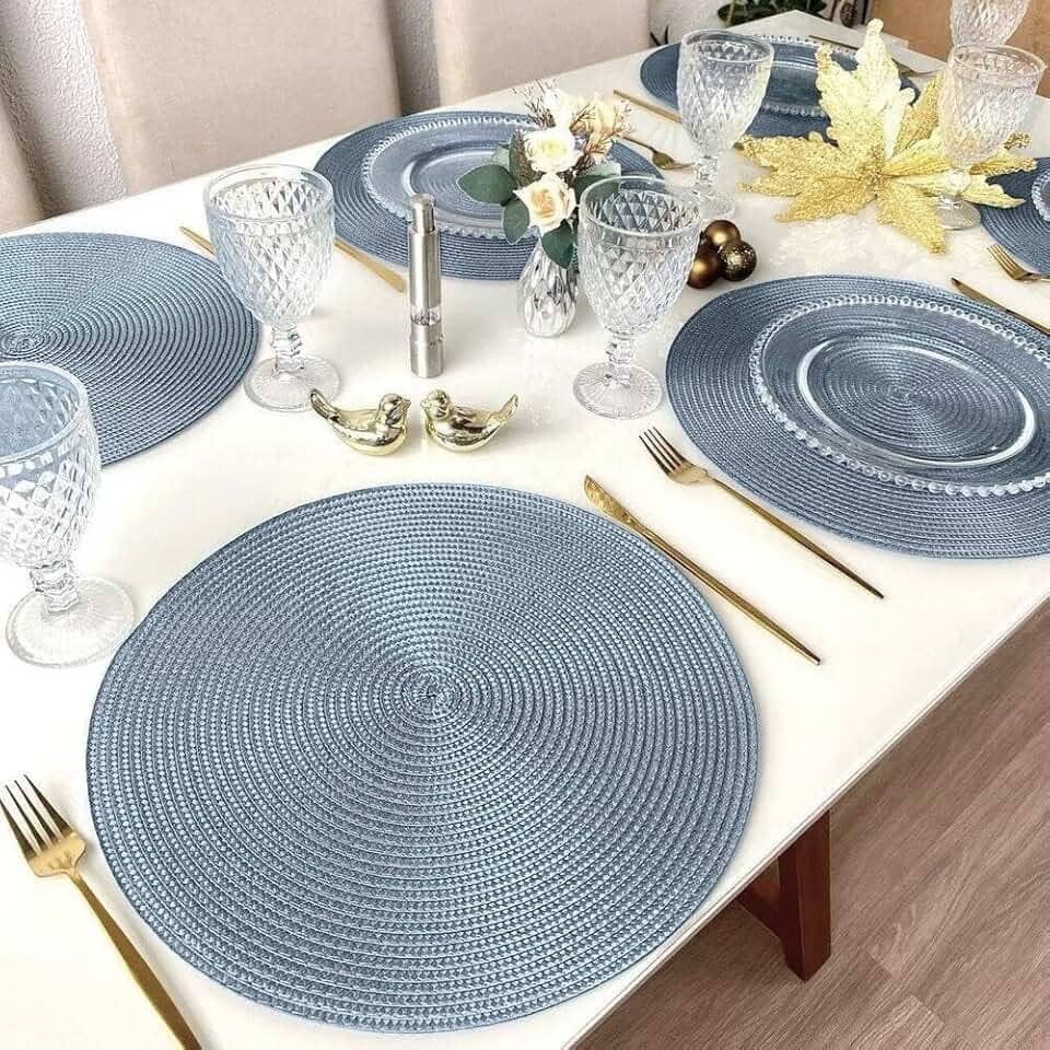 Kit 6 Peças Jogo Americano Redondo - Sousplat Redondo para Mesa Posta - Jogo Americano Elegante para Jantar, Almoço e Café - UpShop (Cinza Azulado)