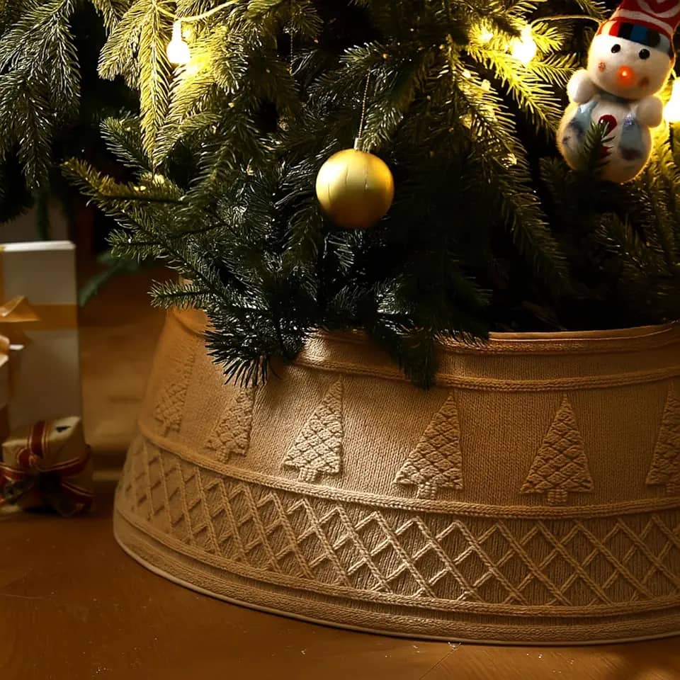 VioraWhite Colar de árvore de Natal de 71 cm de malha grossa neutra para árvore de Natal, saia e cesta, colar para Natal, casa, fazenda, escritório, decoração de férias, presente (café)