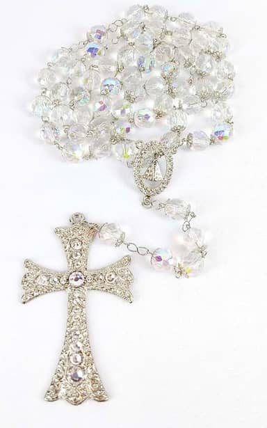 Terço De Noiva Cristal Boreal 12mm Prata