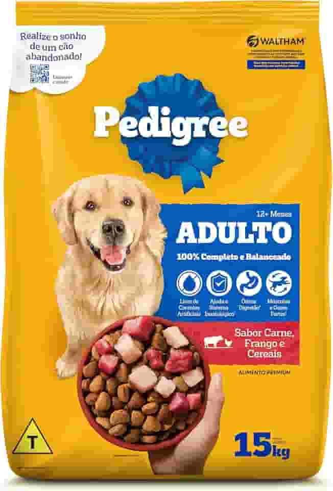 Ração Pedigree Carne Frango e Cereais Cães Adultos Raças Médias e Grandes 15 kg