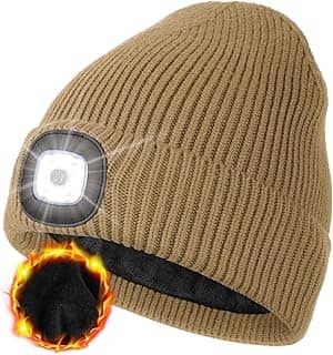 MELASA Gorro de inverno forrado com lã de LED, recarregável por USB, chapéu quente com luz embutida, presentes para homens, pai, marido, ele