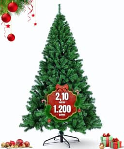 Arvore De Natal Grande Pinheiro Luxo 2,10m Cheia 1200 Galhos Base Metálica Premium Verde Tradicional