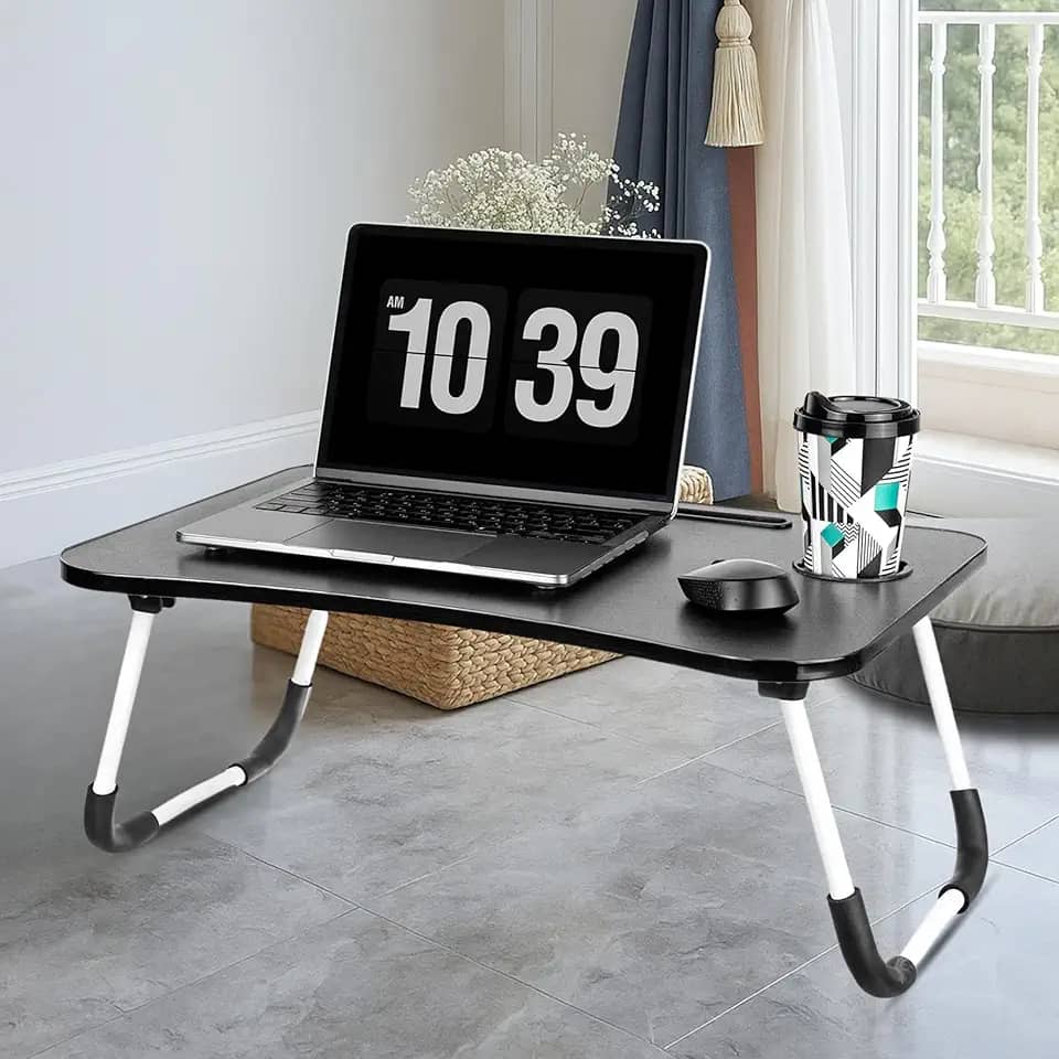 Mesa Portátil Suporte Para Notebook Dobrável E Ajustável Sofá Cama Madeira Preto