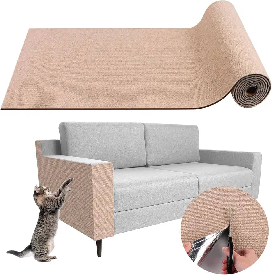 Tapete de arranhador para gatos de escalada aparável para arranhar 190 x 40 cm, tapete autoadesivo de substituição para prateleiras de árvore de gato, pós-sofá, parede, móveis, degraus, protetor DIY