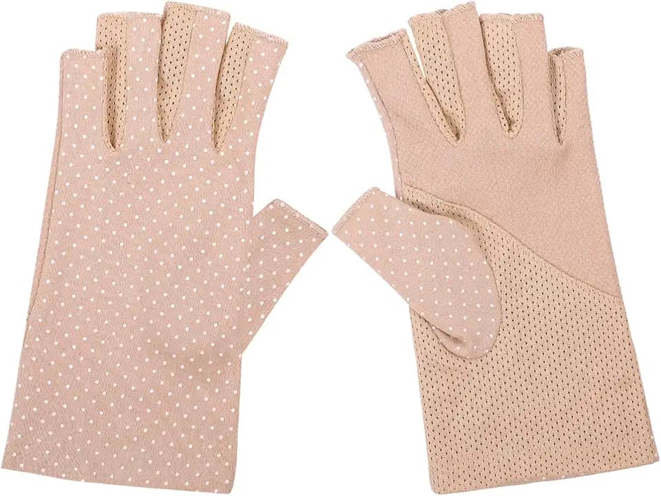 Luvas cáqui com proteção UV respiráveis, luvas sem dedos, luvas de meio dedo para dirigir, andar de pesca, golfe, atividades ao ar livre