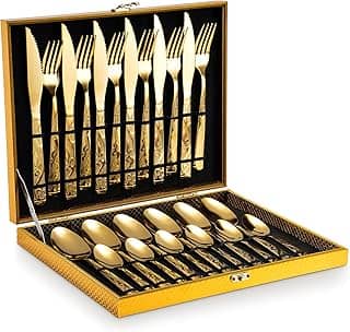 Kit Faqueiro Dourado Luxo Jogo Talheres Inox 24pçs + Maleta