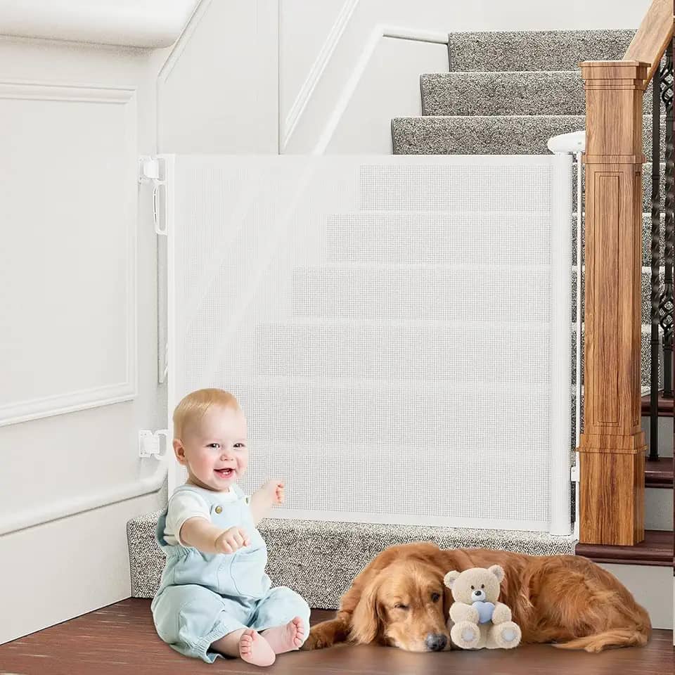 Grade de Proteção Retrátil 86x150cm | Ideal para Pets e Bebês | Portão de Segurança para Escadas, Portas e Ambientes | Fácil de Instalar | Cor Branca
