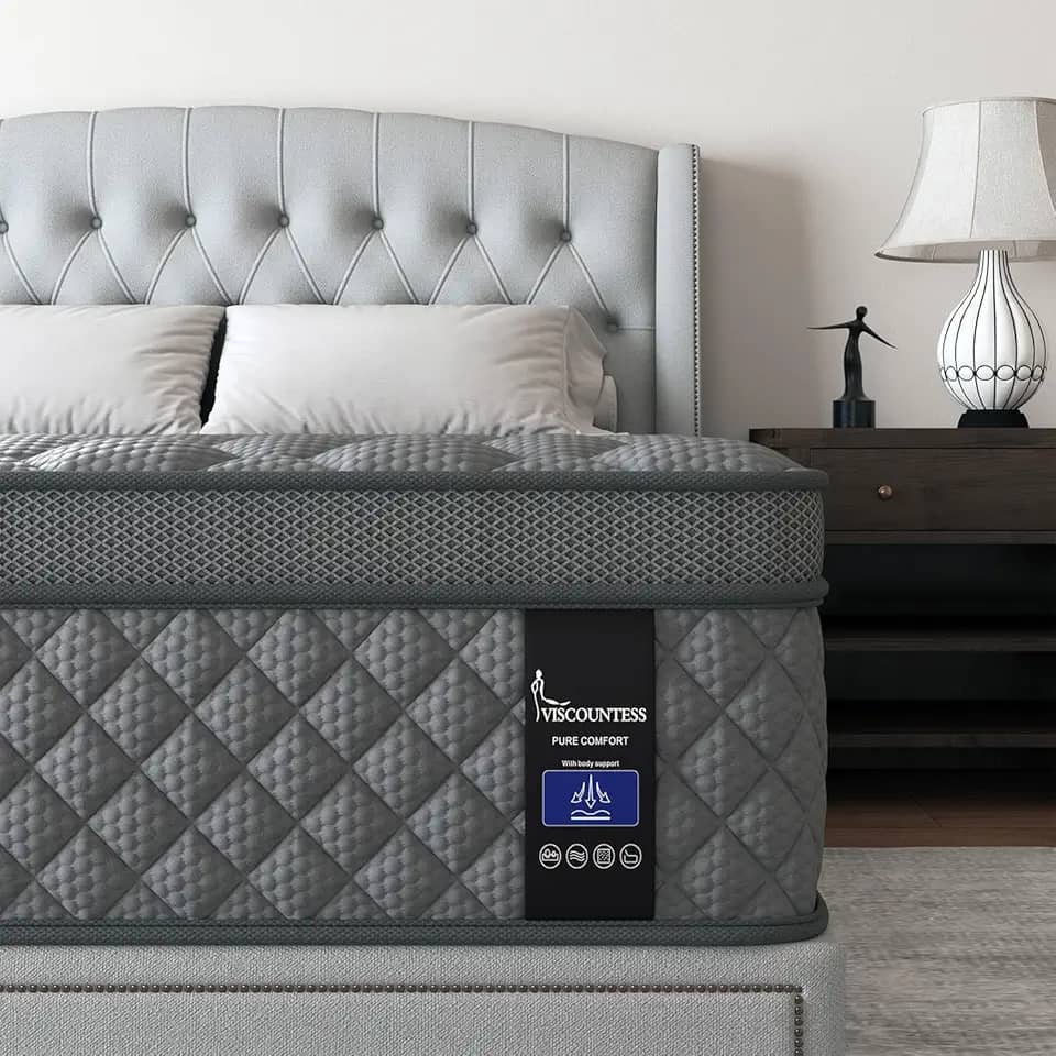 Colchão duplo híbrido, colchão médio de 25 cm, parte superior europeia para suporte das costas e lombar, cama de mola de bolso individual para isolamento de movimento e alívio de pressão