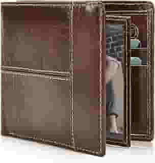 Carteira vertical masculina de couro dobrável RFID com capacidade extra grande com 16 compartimentos e janela para identidade