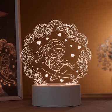 Luminária led 3d, abajur de mesa, mãe abraçando filha
