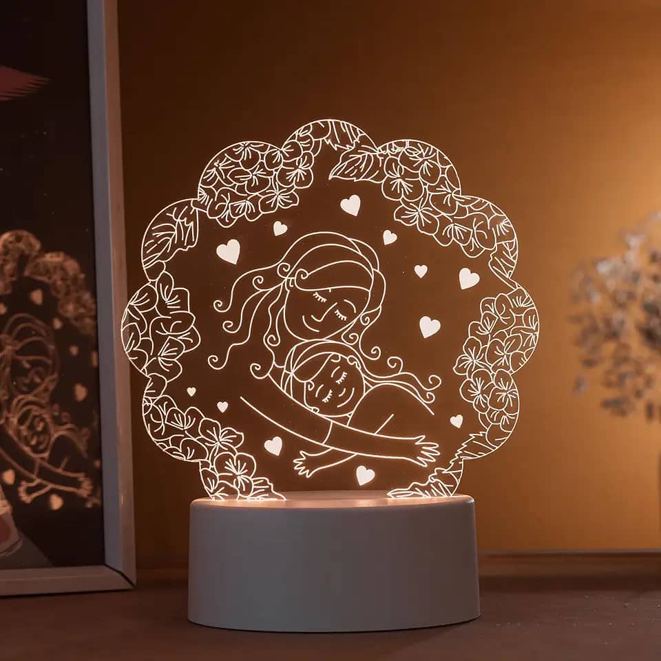 Luminária led 3d, abajur de mesa, mãe abraçando filha