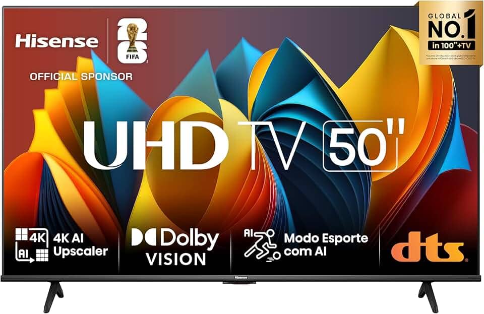 Hisense Smart TV UHD 4K DLED 50" Polegadas 50A6K com HDR10+ Dolby Vision Game Mode Controle por Voz Alexa Built-In AirPlay