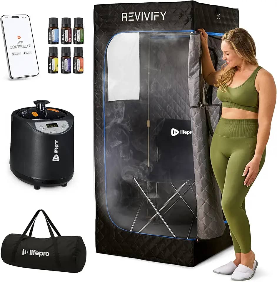 LifePro Caixa de sauna portátil Revivify – Barraca de sauna em casa com níveis de calor ajustáveis e temporizador – Sauna a vapor pessoal dobrável e fácil de usar para casa com vaporizador de 2,6 L