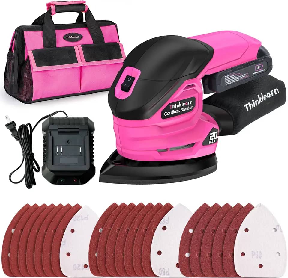 Lixadeira de detalhes sem fio - Lixadeira manual elétrica de 20 V com 22 peças de lixa, lixadeira de mouse de 12.000 RPM com bolsa de pó, ferramenta compacta de lixadeira de palma para marcenaria