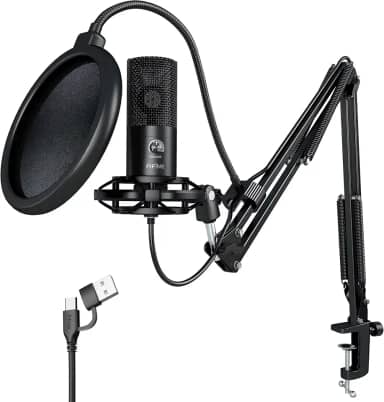 FIFINE Studio Condensador USB Microfone Computador PC Kit de microfone com suporte de choque ajustável do braço do boom para instrumentos Voice Overs Gravação Podcasting YouTube Vocal Streaming-T669