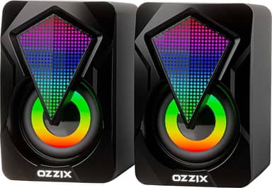 Caixa de Som 6W RMS Gamer RGB Som Forte Alto Falantes Caixinha Iluminação Led PC Notebook Escritório Computador Preto GC500 Ozzix