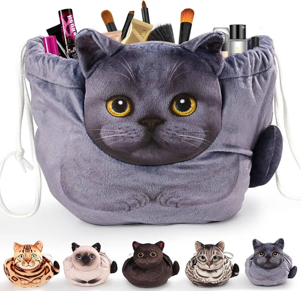 Openhaha Organizador de maquiagem com cordão, bolsa de cosméticos para viagem – Presente de gato para mulheres, bolsa de maquiagem plana para quem ama gatos
