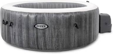 Intex 28439E Greywood Deluxe 4 pessoas ao ar livre portátil inflável banheira de hidromassagem spa com luz LED multicolorida, apoios de cabeça de espuma e 140 jatos de bolhas, cinza