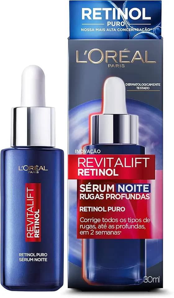 L'Oréal Paris Revitalift Pro-Retinol, Sérum Facial Antirrugas com Retinol Puro de Uso Noturno, Melhora a Firmeza da Pele e Reduz Rugas Profundas em 2 Semanas, 30ml