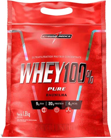 Integralmédica - Whey Protein Concentrado Baunilha 100% Pure - 21g de Proteína por Scoop, Suplementação Alimentar Pós-Treino, Fórmula Enriquecida com BCAAs - Pouch 1,8kg