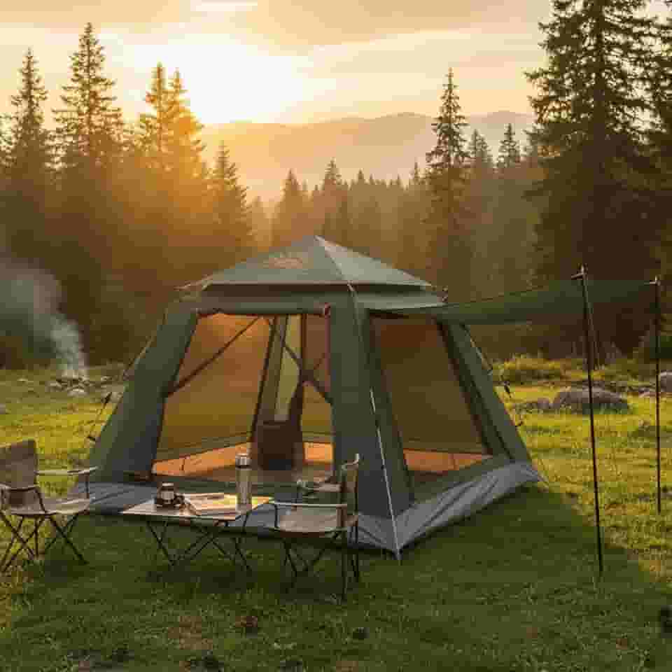 Barraca de Camping 2-4 Pessoas Impermeável Automática com Mosquiteiro, ComVobertura e Proteção Solar Dobrável Camping Equipamentos,Dobrável