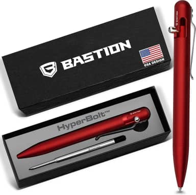 BASTION Caneta de alumínio Bolt Action com capa de presente - Caneta de metal leve retrátil executiva de luxo - Bolso de escritório recarregável com tinta EDC Caneta esferográfica para homens e mulheres (vermelho)