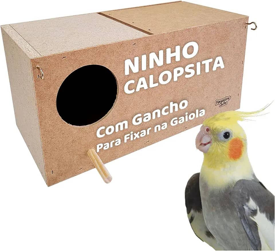 Ninho para Calopsita em MDF, Casa de Pássaro com Gancho, Criadeira para Gaiola