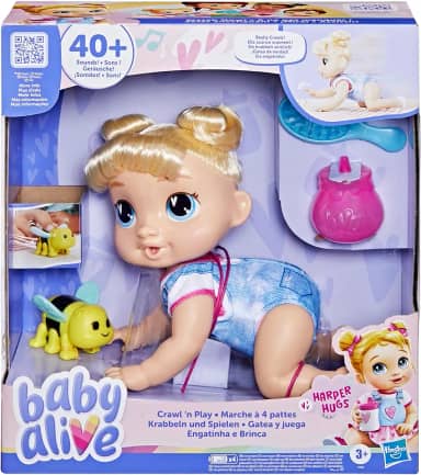 Baby Alive, Boneca, Engatinha e Brinca, Harper Hugs - Cabelos Loiros, Brinquedo Interativo, 27 cm - A partir de 3 Anos