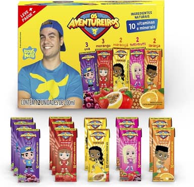 AVENTUREIROS - Sucos de Sabores Mistos em Caixinha - Sem Ingredientes Artificiais, Sem Glúten - Contém 10 Vitaminas e Minerais, Ingredientes Naturais - Vegano - Pack 12 x 200ml