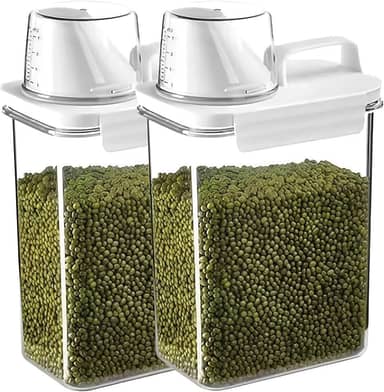 Pote Hermético Dispenser 2,5L com Tampa com Trava e Copo Medidor BPA Free Premium – Ideal para Armazenar Sabão em Pó, Arroz, Grãos e Mantimentos, Organização Completa da Cozinha