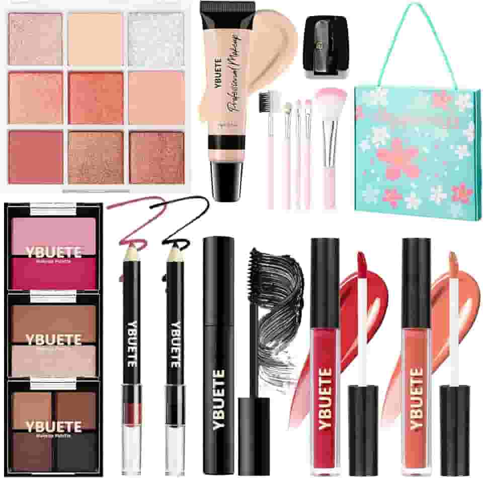 YBUETE Kit de maquiagem para adolescentes e mulheres, kit de cosméticos de viagem, conjunto de maquiagem portátil para iniciantes e profissionais, pacote de cosméticos inclui paleta de sombras, batom